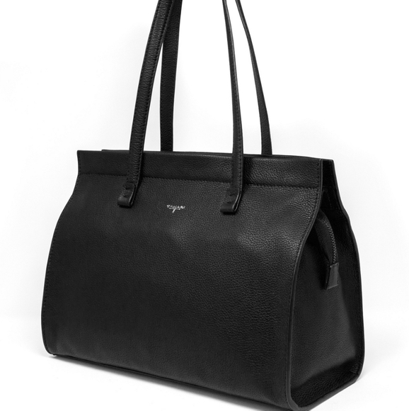 NWT Tahari Sienna Leather Tote Bag Black - Picture 2 of 14